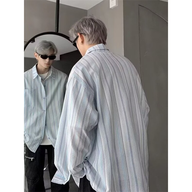 1506/Q30200/P38新款简约潮流无文色条纹长袖衬衫男士春秋季百搭,男装衬衫,星座1506