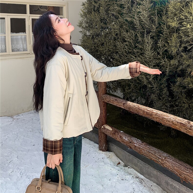 韩系小个子撞色拼接羽绒棉衣女2025冬季新款女装短款棉服棉袄外套,女装棉衣/棉服,天丽