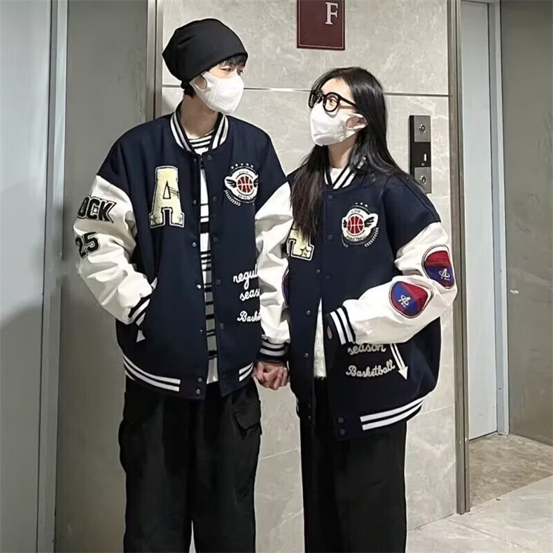 2025美式棒球服男女秋冬季潮牌毛巾绣飞行员夹克情侣休闲宽松外套,男装夹克,星座715-4