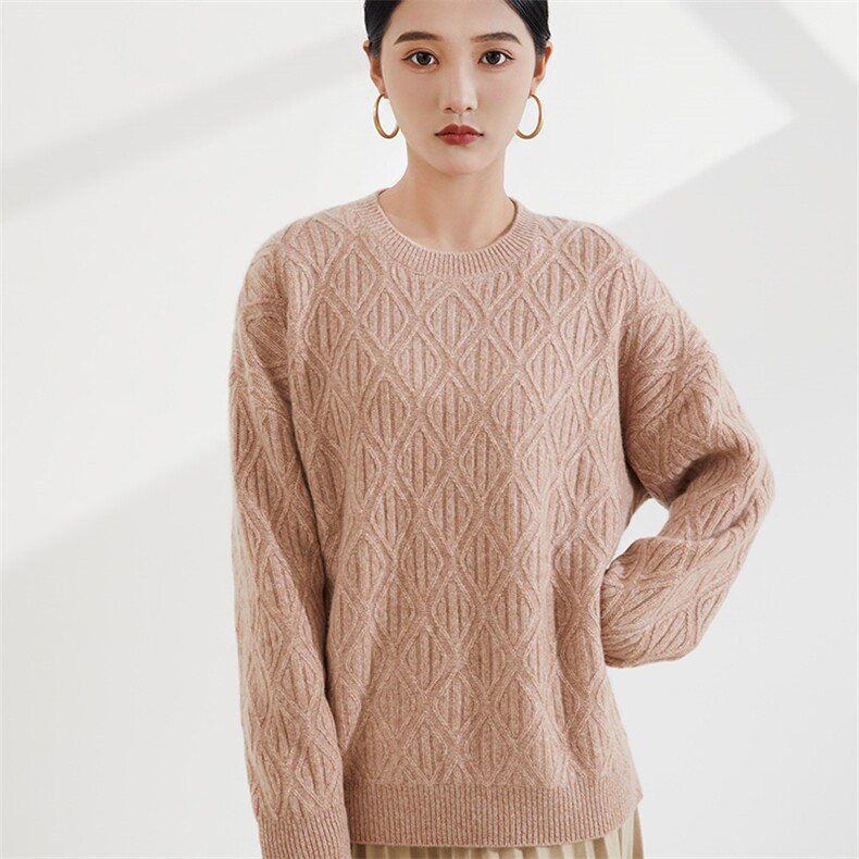 秋冬季新款女时尚百搭女士羊绒衫圆领套头,女装羊绒衫,恒爱羊绒