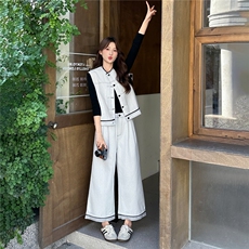 牛仔套装女2025秋季新款韩版拼接小个子工装马甲阔腿裤两件套，女装套装/套裙，瑶迪依秀