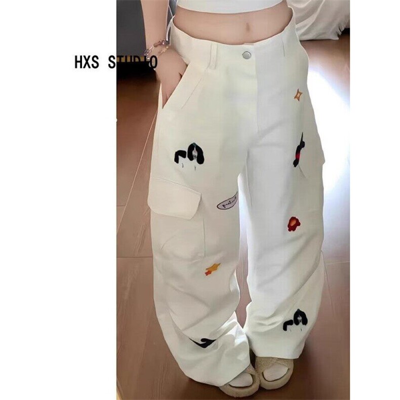 刺绣阔腿牛仔裤女夏季新款宽松显瘦垂感休闲直筒拖地裤N6083,男装牛仔裤,星座1116A（原606A-3）