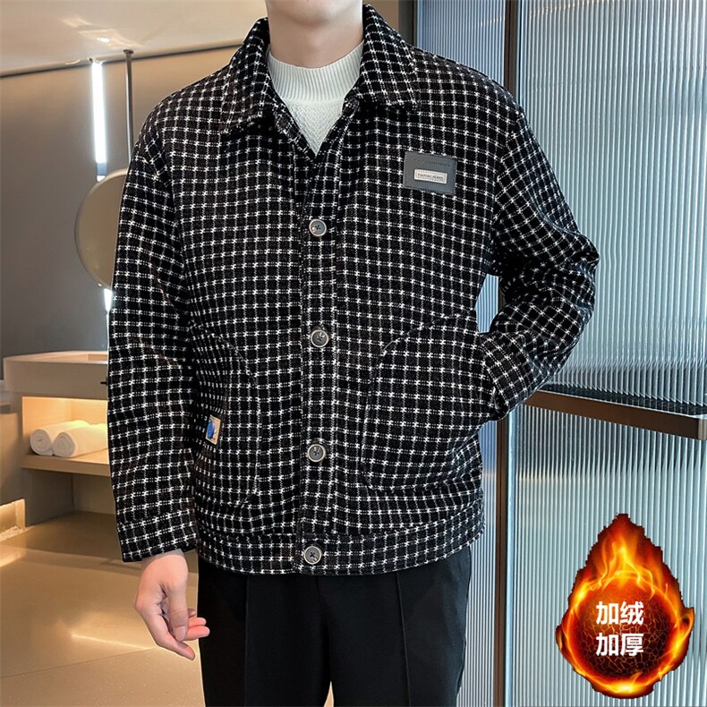 2023秋冬季潮流宽松加棉加厚毛呢大衣夹克外套男N915-p135控185,男装毛呢大衣,电商D303