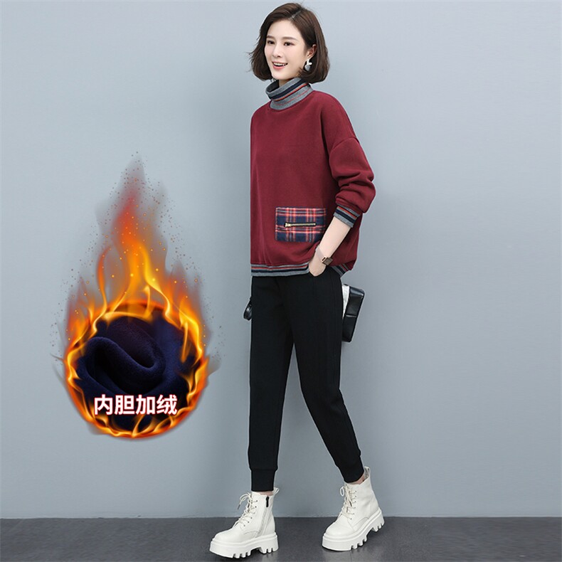 长期现货，加绒运动套装女冬装休闲时尚卫衣洋气品牌减龄两件套,女装卫衣/绒衫,涵誉