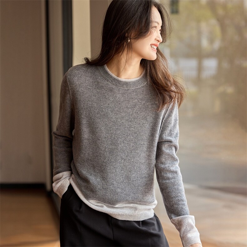 2025年秋季时尚百搭通勤双层加厚圆领长袖，女装羊绒衫，绒歆坊