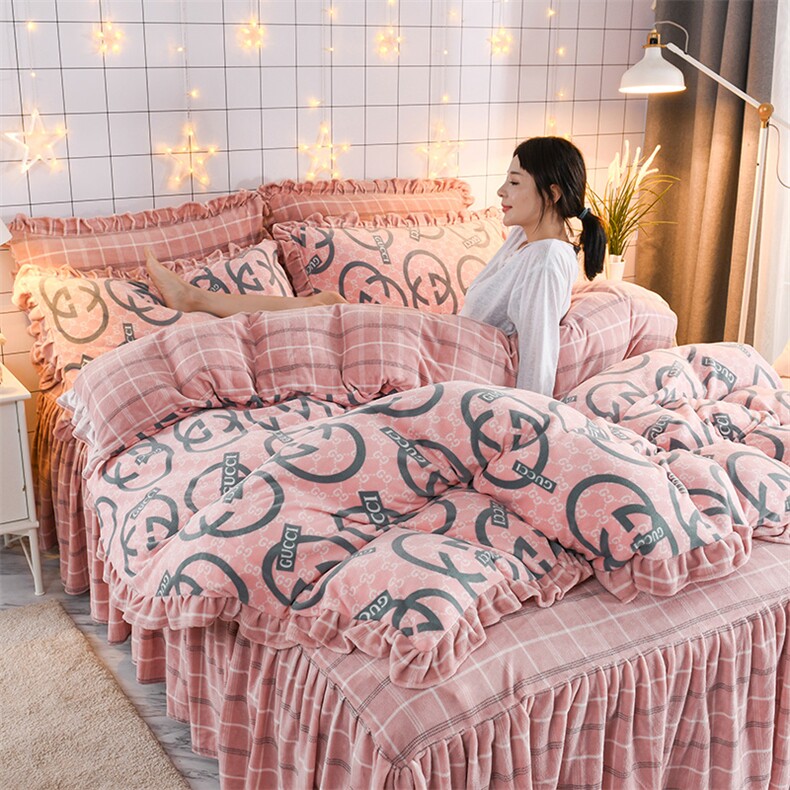 2022新款韩版牛奶绒印花床裙款四件套法莱绒水晶绒婴儿绒宝宝绒酷圈圈,床品套件其他,睡美人