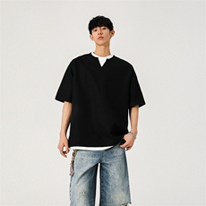 A2011TP30-夏季2026小众设计感撞色假两件T恤男百搭上衣现货，男装T恤，电商B241
