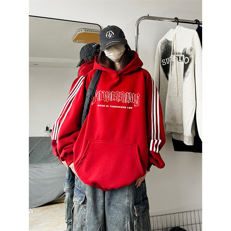 抖音得物供货提供视频秋冬重磅美式宽松织带连帽卫衣0465，男装卫衣，电商A486