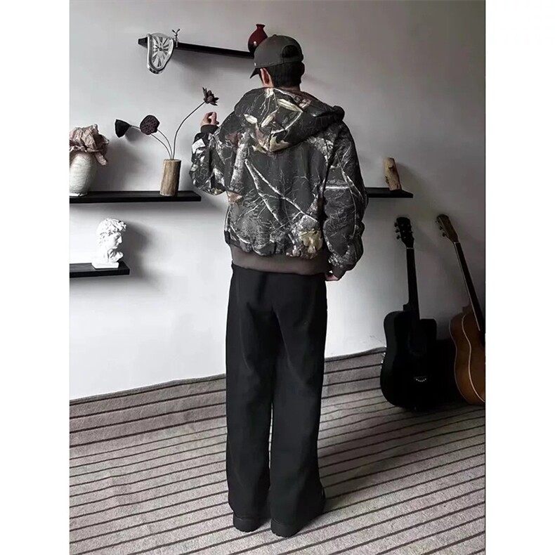 网图有货美式复古迷彩连帽座山雕棉服男女加绒棉衣A1137-P155,男装棉衣,星座1505