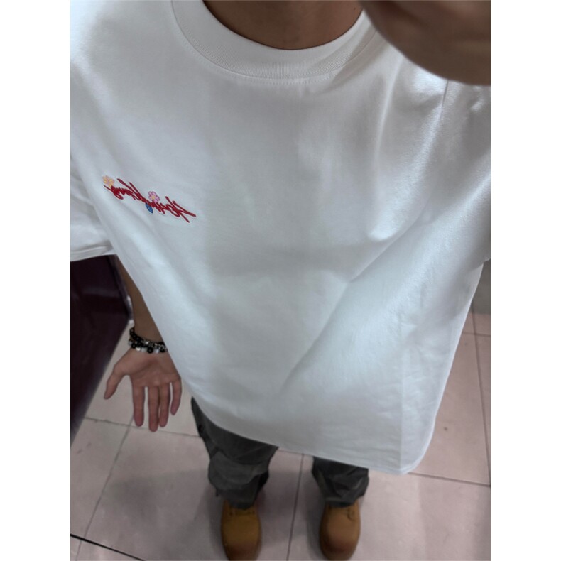 网图有货美式夏季手写花卉刺绣短袖T恤男女宽松情侣上衣A466-P30,男装T恤,星座1505