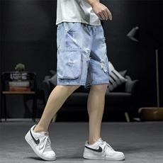 2021夏季新日系大码男沙发墙破洞刮烂乞丐工装牛仔短裤ND8127-P45，男装牛仔裤，电商A001