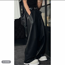 抖音原版面料秋冬潮男阔腿弯刀皮裤宽松长裤K1008-P83(网图），男装皮裤，电商B267