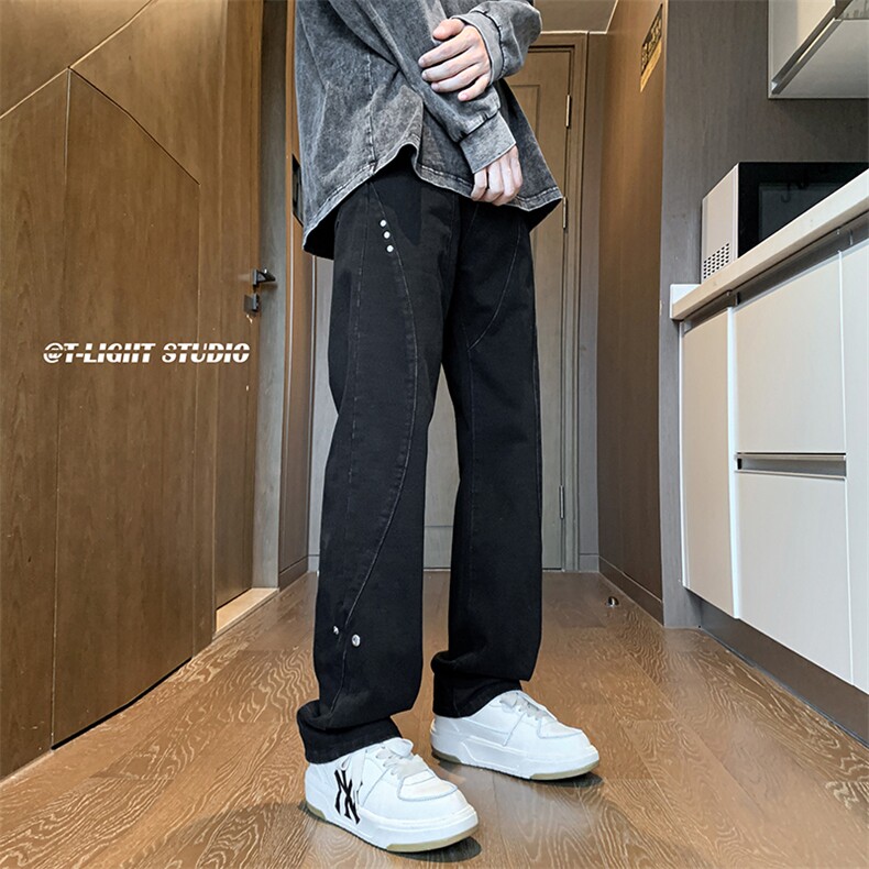 B221美式ins高街暗黑小众个性铆钉小脚牛仔裤LK23142-P65控88,男装牛仔裤,电商B221
