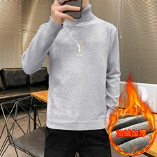 冬季可翻高领毛衣加厚保暖大码刺绣毛衫打底针织衫白M255加绒P43，男装针织衫/毛衣，星座1207