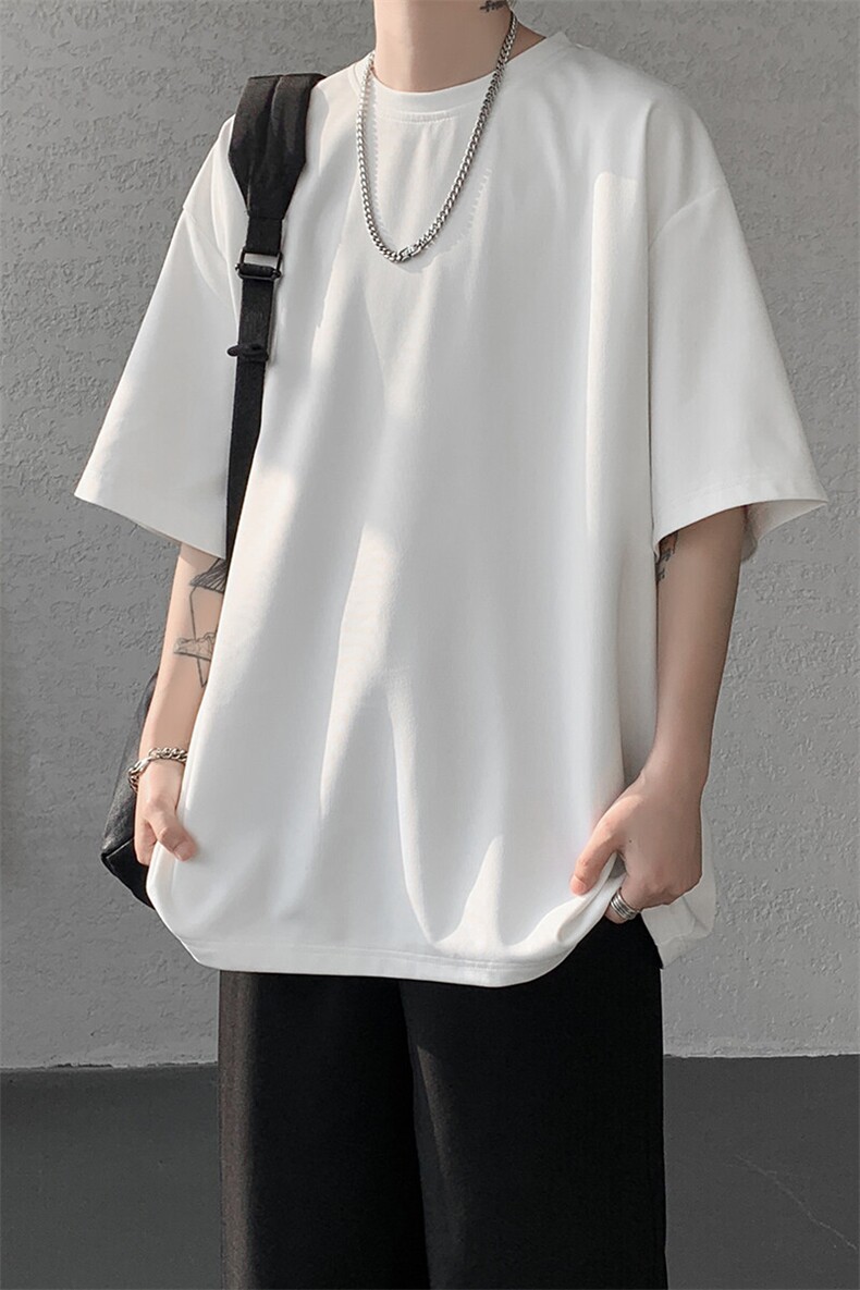 8XL-M高品质重磅棉光版纯色短袖T恤百搭款半截袖五分袖DX332特P23,男装T恤,电商D206-1