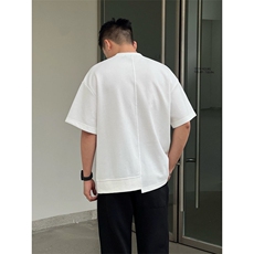 网图-（高定时装周）撞色拉链设计款短袖男开叉圆领T恤S414-特33，男装T恤，电商A233-1
