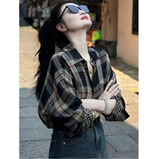 法式高级感格子衬衫女秋季设计感小众上衣时尚洋气小个子内搭衬衣，男装衬衫，星座1210-1