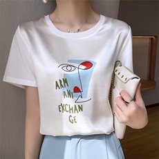 重磅真丝t恤女短袖印花桑蚕丝白色圆领小衫2024夏装半袖短款上衣，女装T恤，兴泰羊绒
