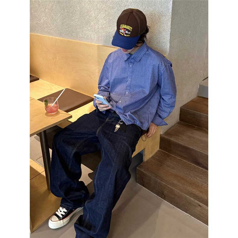 皇家格子衬衫下摆抽绳长袖衬衣501-1-CS2602-P45,男装衬衫,星座501-1