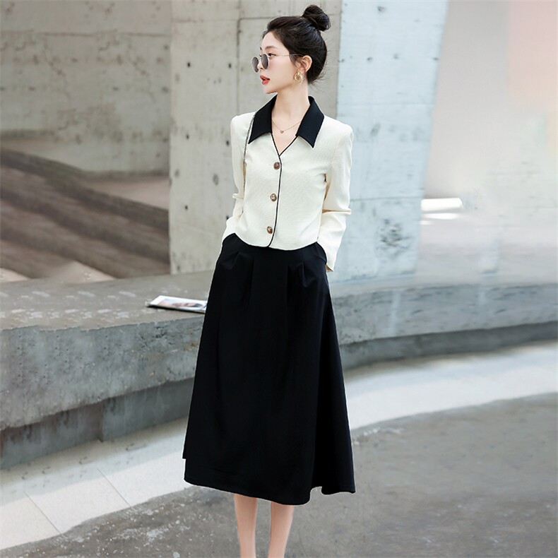 高级感时尚职业连衣裙套装女2024春秋新款气质小香风半身裙两件套，女装套装/套裙，曼琳思菲