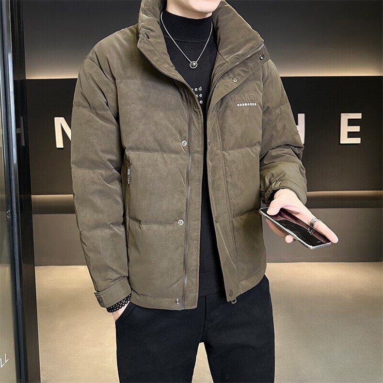 立领麂皮绒男士休闲印花羽绒服外套男,男装羽绒服,电商B255