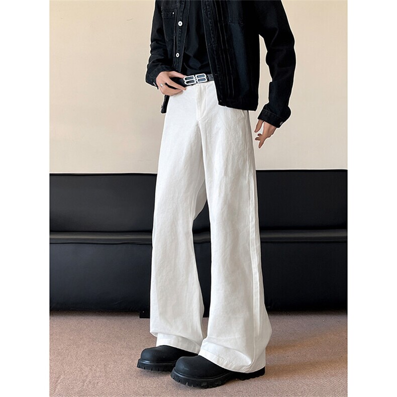 春季纯棉水洗休闲裤美式微喇长裤白色裤子A507特P45控78，男装休闲裤，电商A309