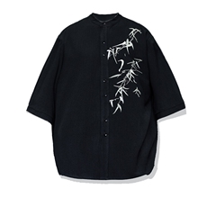现货新中式风大码棉麻立领刺绣精美衬衫短袖上衣T29-P65控89，男装衬衫，电商A021