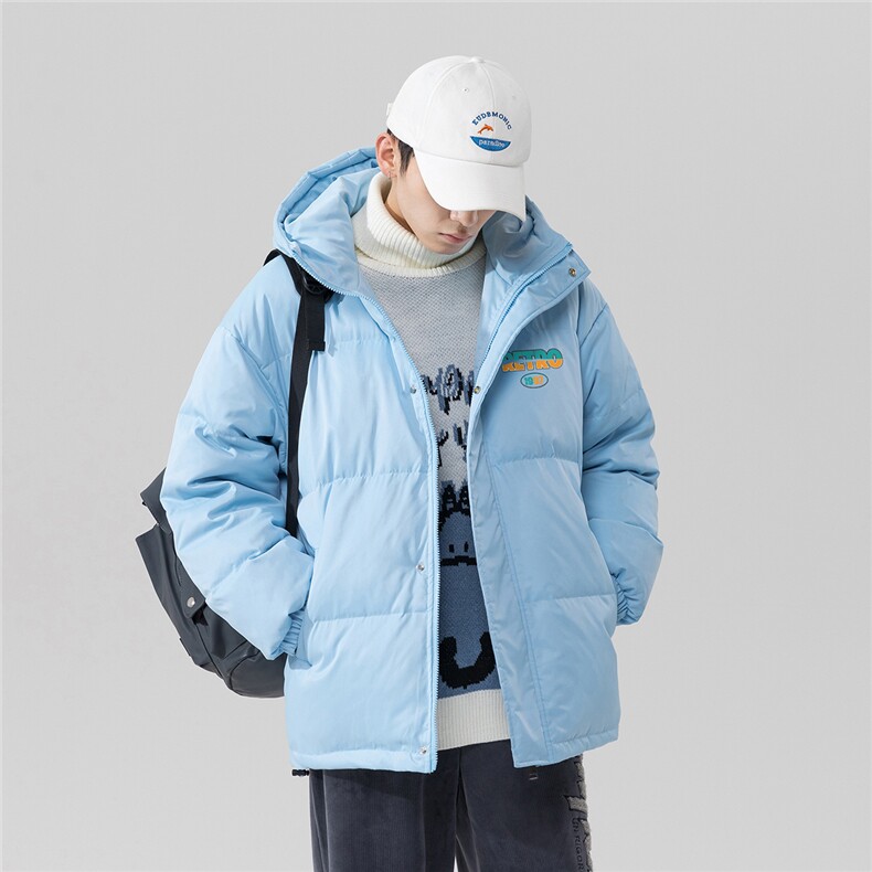 日系白鸭绒ins22冬季新款字母印花保暖连帽羽绒服YR131P225控298,男装羽绒服,电商A247-1