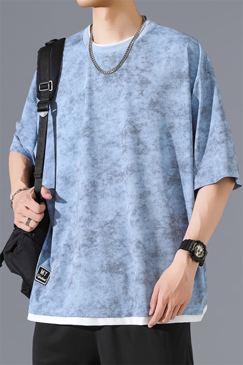 2025夏季新款无影墙大码假两件冰丝短袖M-5XHT25576-特P25,男装T恤,电商A022