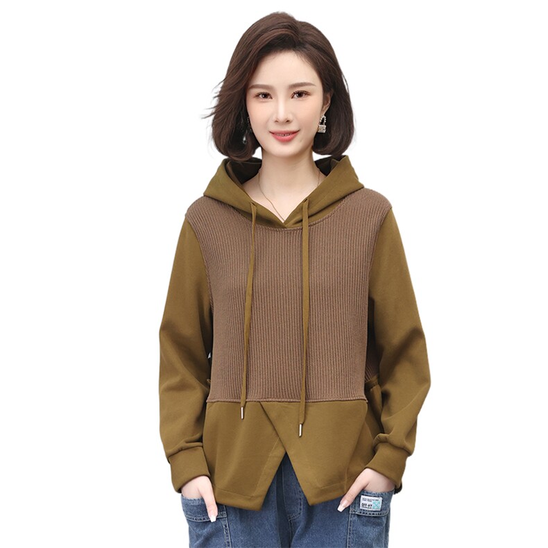 2023春夏设计款拼接连帽舒适简约潮流抽绳上衣,女装衬衫,叶笙衣