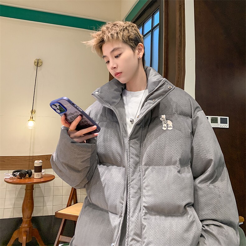 字母刺绣灯芯绒麻花条冬季纯色棉衣棉服外套男XMY2312-P115控158,男装棉衣,电商B370