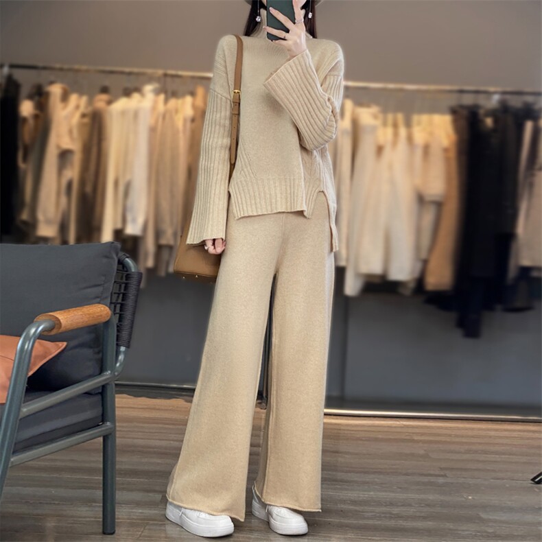 纯色套装女2024年秋季新款潮牌针织两件套，女装套装/套裙，鹿一羊绒