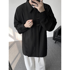 8XL-M风新中式黑色翻领长袖衬衫男秋季休闲衬衣痞帅CS537P58，男装衬衫，电商D206-1