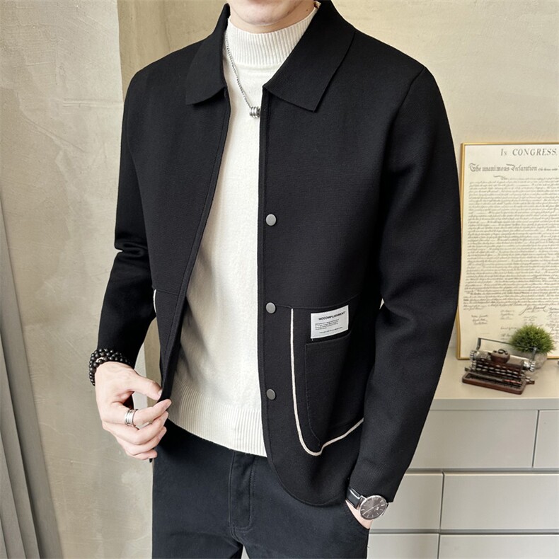 秋季短款翻领毛衣开衫外套时尚休闲男款披肩K7382-P125,男装针织衫/毛衣,电商A237
