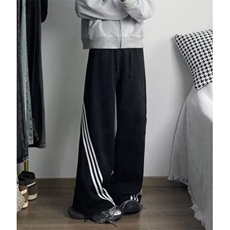 刺绣拼接杠条阔腿裤男女同款秋慵懒系带高腰休闲工装长裤KM979，男装休闲裤，星座1116A-1（原606A）