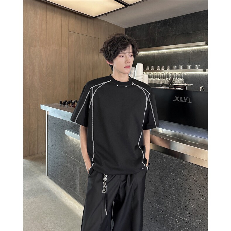 2025夏装美式高街铆钉解构拼接短袖t恤设计感小众A025-DT16-P35,男装T恤,电商A025