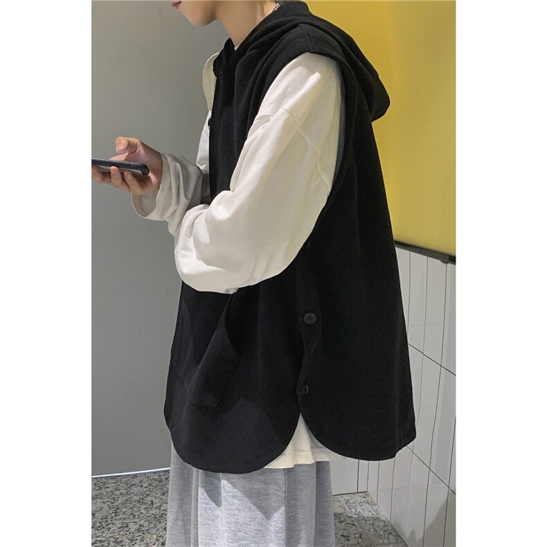 秋冬港风针织背心宽松休闲慵懒风毛线连帽马甲男女百搭H204/P50,男装背心/马甲,电商A221A