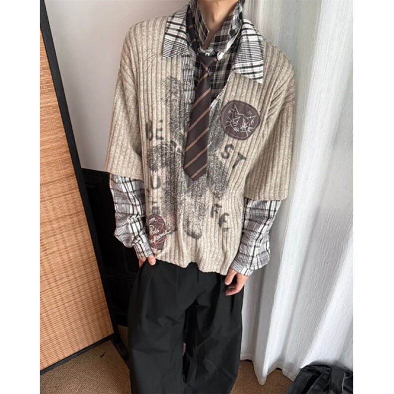 假两件撞色格子复古vintage外套早秋学院风休闲宽松上衣CW116,女装短外套,星座1116A（原606A-3）