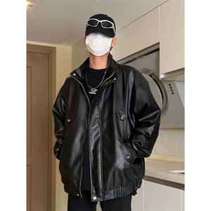 黑色PU皮衣夹克棉服男款秋冬保暖情侣重磅机车服加厚工装外套棉袄图片