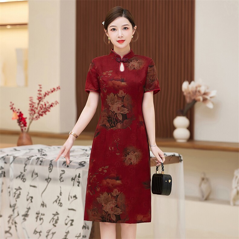 真丝花罗香云纱旗袍连衣裙2025夏季新款高端喜妈妈礼服桑蚕旗袍,女装汉服/婚纱/旗袍/礼服,小荷流