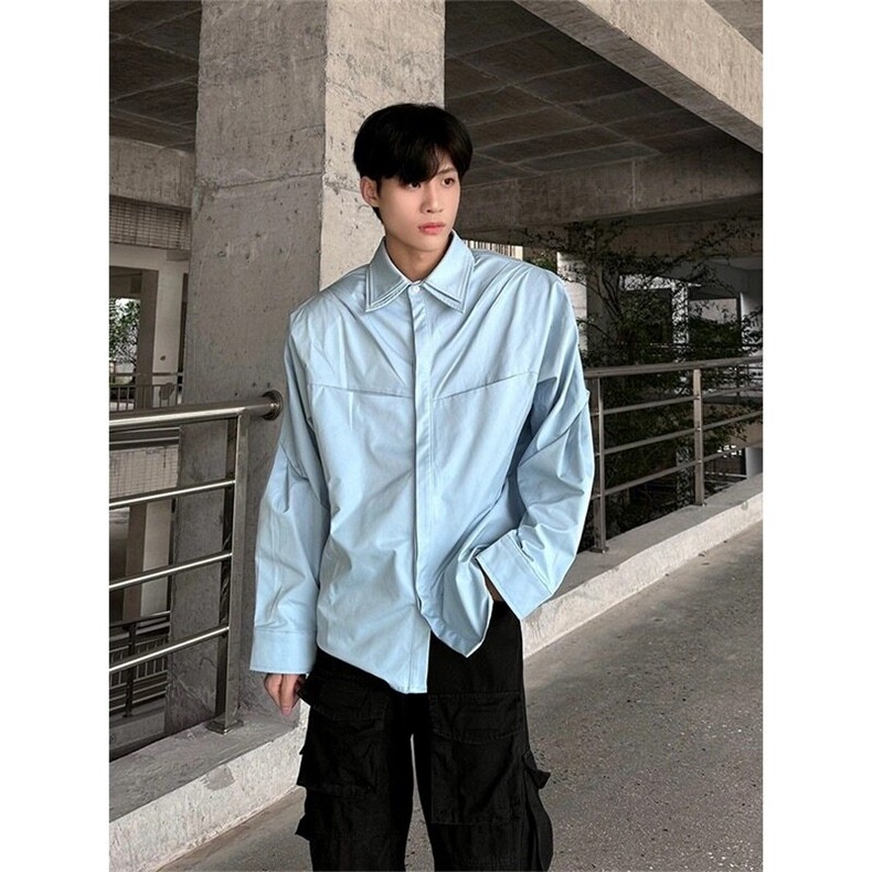 DCS916-P55蓝色cleanfit双层领解构风衬衫男夏季衬衣-网图现货,男装衬衫,星座603-2