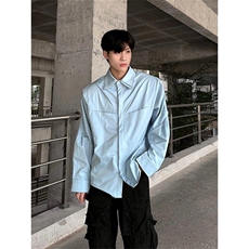 DCS916-P55蓝色cleanfit双层领解构风衬衫男夏季衬衣-网图现货，男装衬衫，星座603-2
