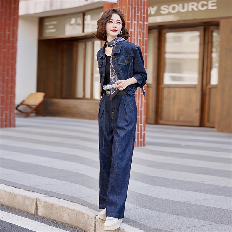 2025年秋款新款上衣外套直筒大脚长裤子套装牛仔时尚气质两件套，女装套装/套裙，瑶迪