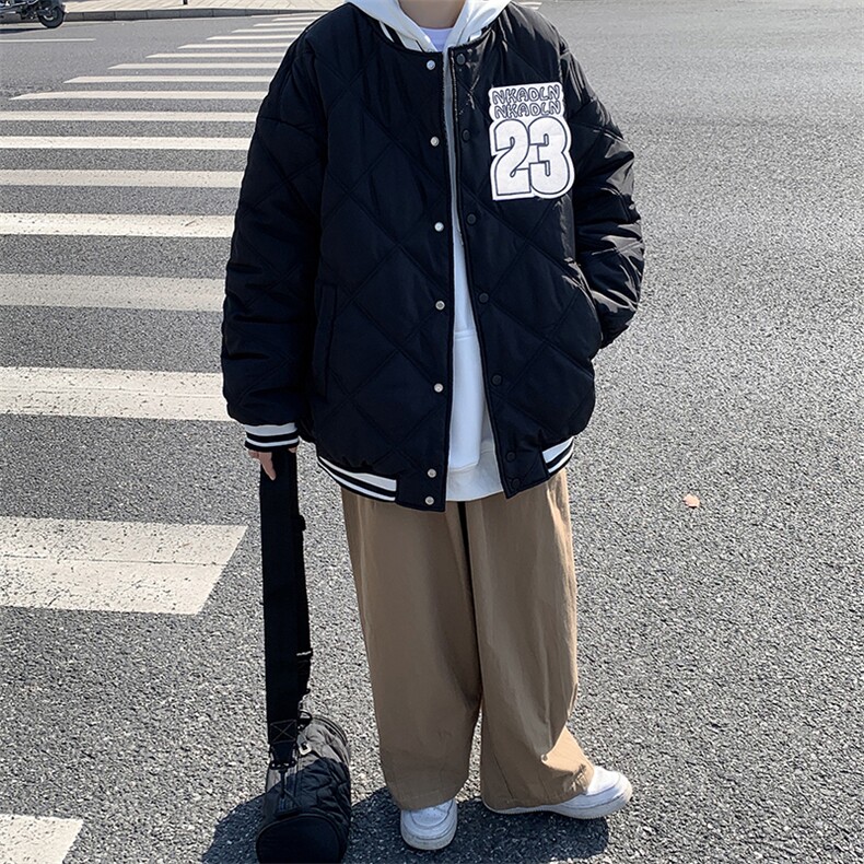 新款加厚棒球领棉服冬季宽松休闲百搭菱形棉衣外套,男装棉衣,星座410-6（原星座1304-1）