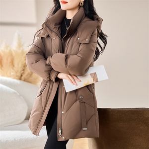 2024年冬季女装新款可脱卸帽直筒型长袖新g标90白鸭绒羽绒服图片