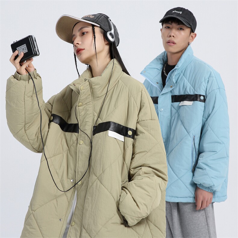 潮牌情侣2023冬季男士菱形格立领棉衣百搭棉服外套女MYTC121P75,男装棉衣,电商B220