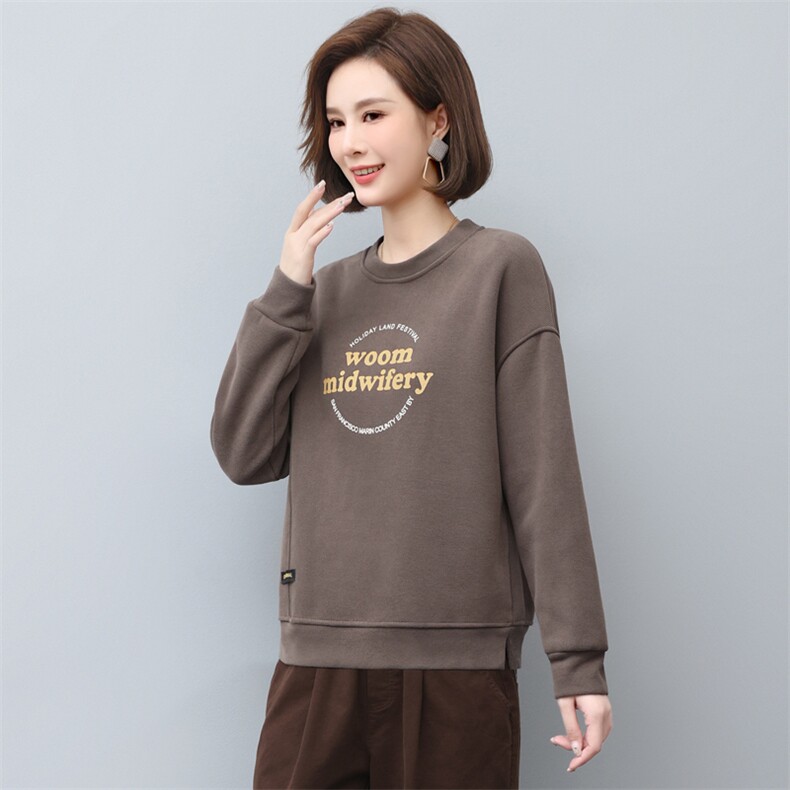 2023年秋季新款潮套头圆领卫衣女长袖韩版加绒加厚上衣服女打底衫,女装卫衣/绒衫,简韵佳