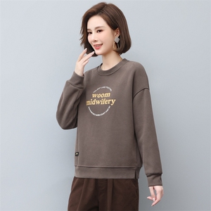 2023年秋季新款潮套头圆领卫衣女长袖韩版加绒加厚上衣服女打底衫图片