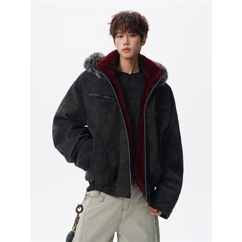 无影墙大理石纹PU皮拉链座山雕拆卸毛领棉衣HWH101-P138控248，男装棉衣，星座514A（原614）