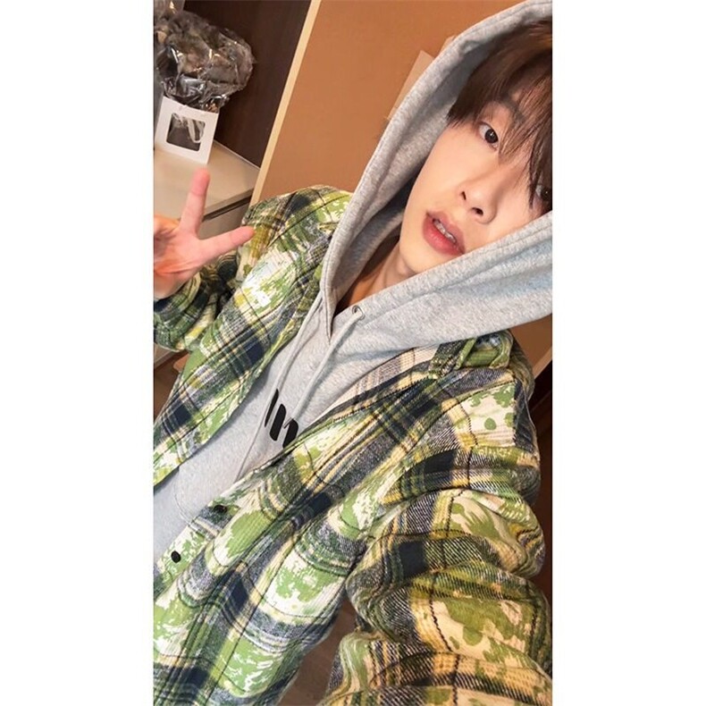 泼墨扎染格子衬衫重磅设计衬衣上衣美式复古情侣休闲外套CYC62,男装衬衫,星座1116A（原606A-3）